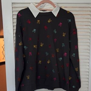 ModCloth Cat Skull & Bones Print Sweatshirt in Grey, NWOT